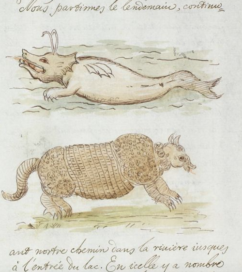 Aquarelle extraite du manuscrit "Relation particulière de ce qui s'est passé dans le voyage des Pères de la Compagnie de Jésus en la Nouvelle-France dans l'année 1668"