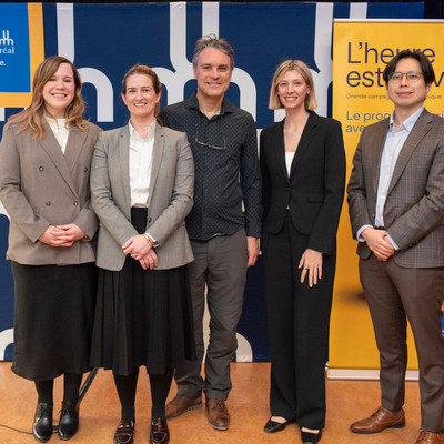 From left to right: Riley Krembil, Chief Operating Officer of the Krembil Foundation; Kate Williams, Chief Scientific Officer of the Krembil Foundation; Louis-Éric Trudeau, professor in the Department of Pharmacology and Physiology at Université de Montréal and researcher at the Courtois Institute of Biomedical Innovation; Reese Whitaker, Research Program Coordinator at the Krembil Foundation; and Tae Joon Yi, Associate Director of the Krembil Foundation.