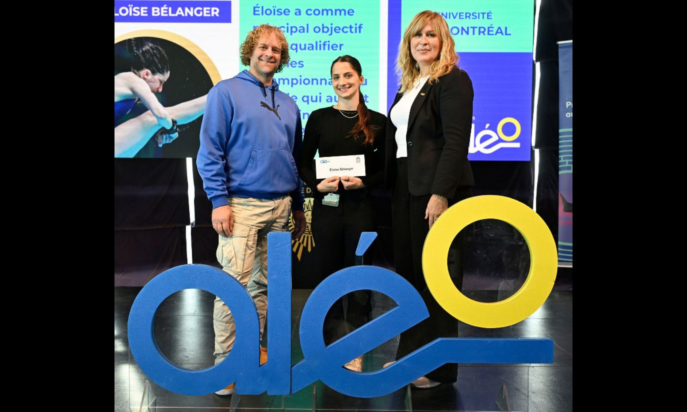 Richard LePage, directeur principal à la conception et gestion de la performance humaine au Cirque du Soleil, Éloïse Bélanger et Patricia Demers, directrice générale à la Fondation Aléo. 