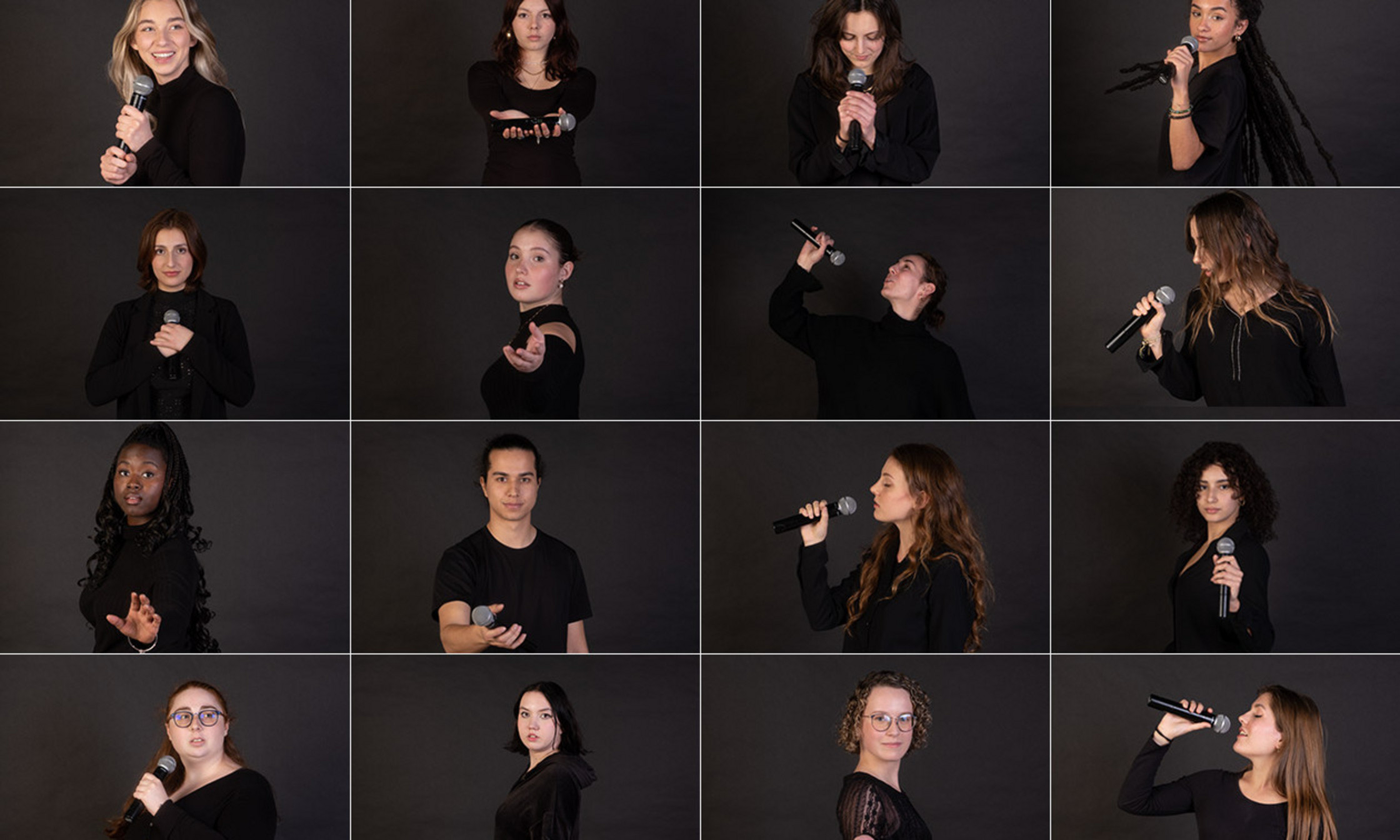 Les 16 interprètes de la troupe Chant populaire Université de Montréal