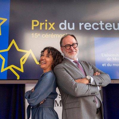 L’animatrice Sophie Fouron et le recteur Daniel Jutras